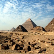 Desert view of Pyramids at Giza